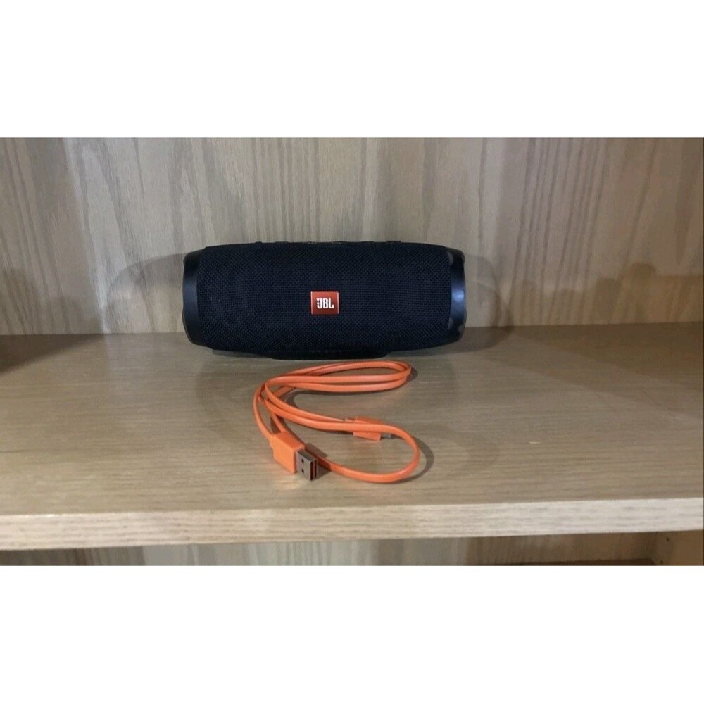 JBL Charge 3 Portable Bluetooth Speaker Black Tested Working w/USB Cable/Block